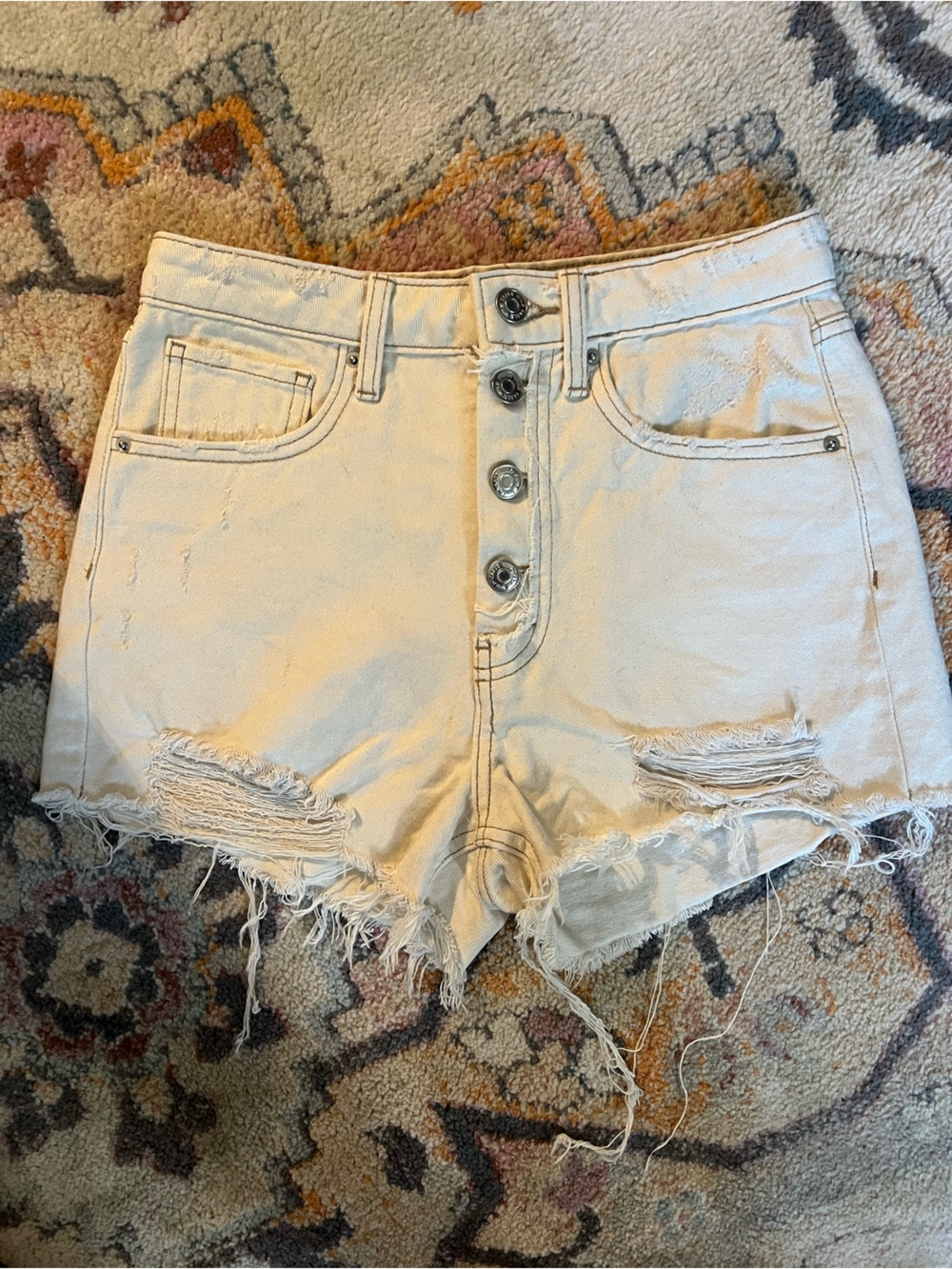 wild fable Cream Distressed Button-Front Cropped Denim Top